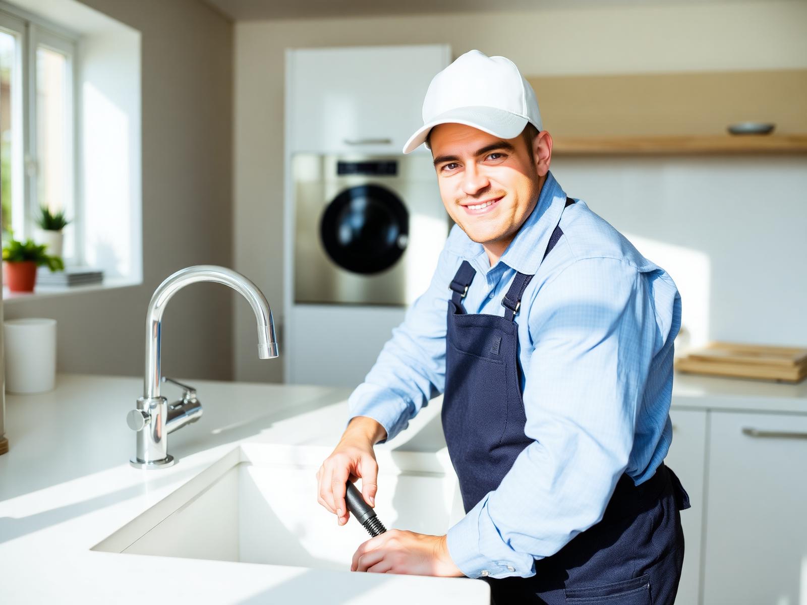 Professional plumber servicing a kitchen sink